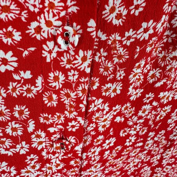 Madewell Red White Floral Daisy Short Sleeve V-Neck Button Down Mini Sun Dress 4 - Picture 6 of 9